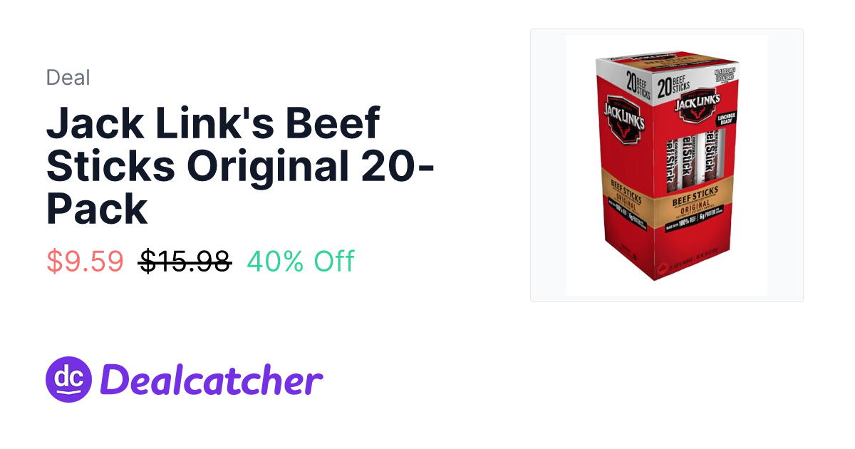 Amazon - Jack Link's Beef Sticks Original 20-Pack $9.59