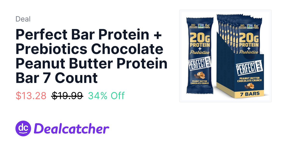 Amazon - Perfect Bar Protein + Prebiotics Chocolate Peanut Butter Protein Bar 7 Count $13.28