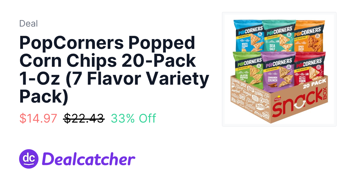 Amazon - PopCorners Popped Corn Chips 20-Pack 1-Oz (7 Flavor Variety Pack) $14.97
