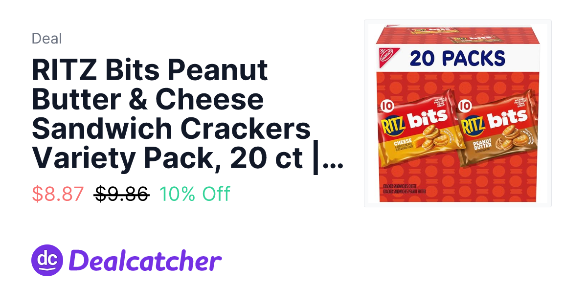 Amazon - RITZ Bits Peanut Butter & Cheese Sandwich Crackers Variety Pack, 20 ct | Lunch Snacks for Kids and Adults, Snack Packs, Individually Wrapped $8.87