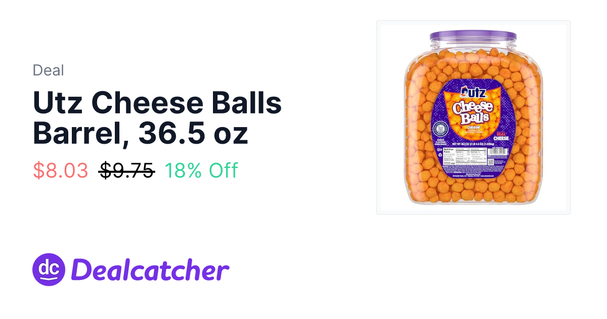 Amazon - Utz Cheese Balls Barrel, 36.5 oz $8.03