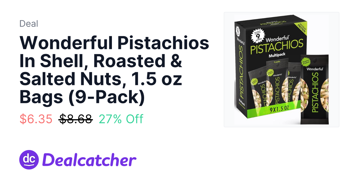Amazon - Wonderful Pistachios In Shell, Roasted & Salted Nuts, 1.5 oz Bags (9-Pack) $6.35