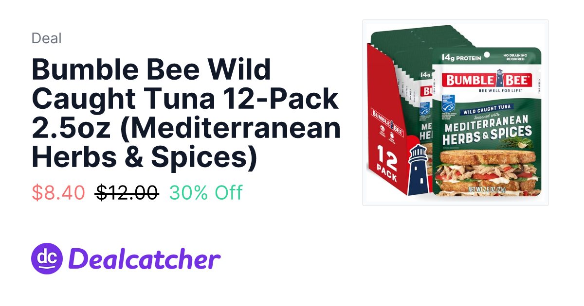 Amazon - Bumble Bee Wild Caught Tuna 12-Pack 2.5oz (Mediterranean Herbs & Spices) $8.40
