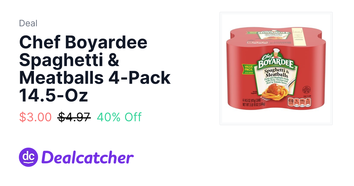 Amazon - Chef Boyardee Spaghetti & Meatballs 4-Pack 14.5-Oz $3.00