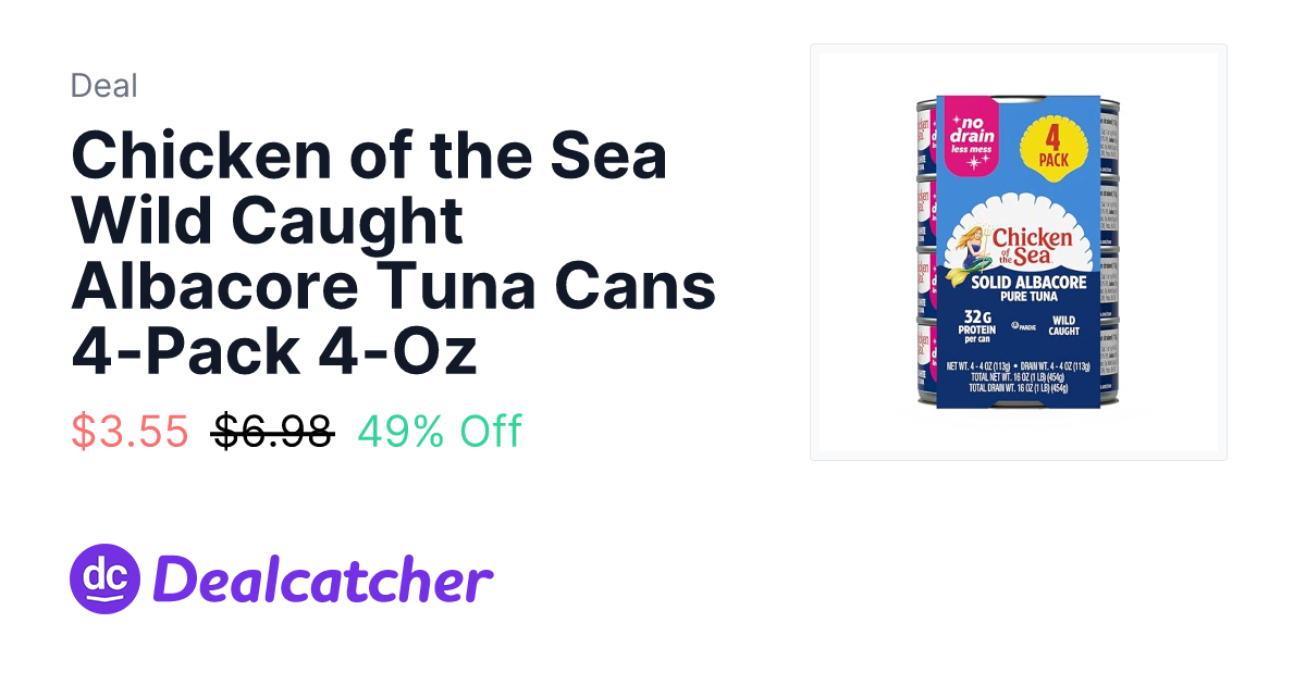 Amazon - Chicken of the Sea Wild Caught Albacore Tuna Cans 4-Pack 4-Oz $3.55