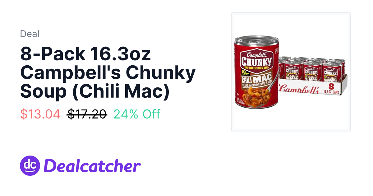 Amazon - 8-Pack 16.3oz Campbell's Chunky Soup (Chili Mac) $13.04
