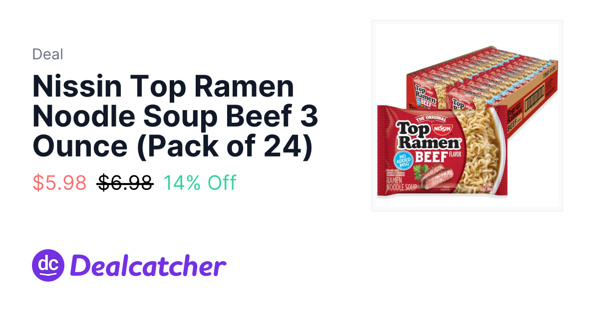 Amazon - Nissin Top Ramen Noodle Soup Beef 3 Ounce (Pack of 24) $5.98