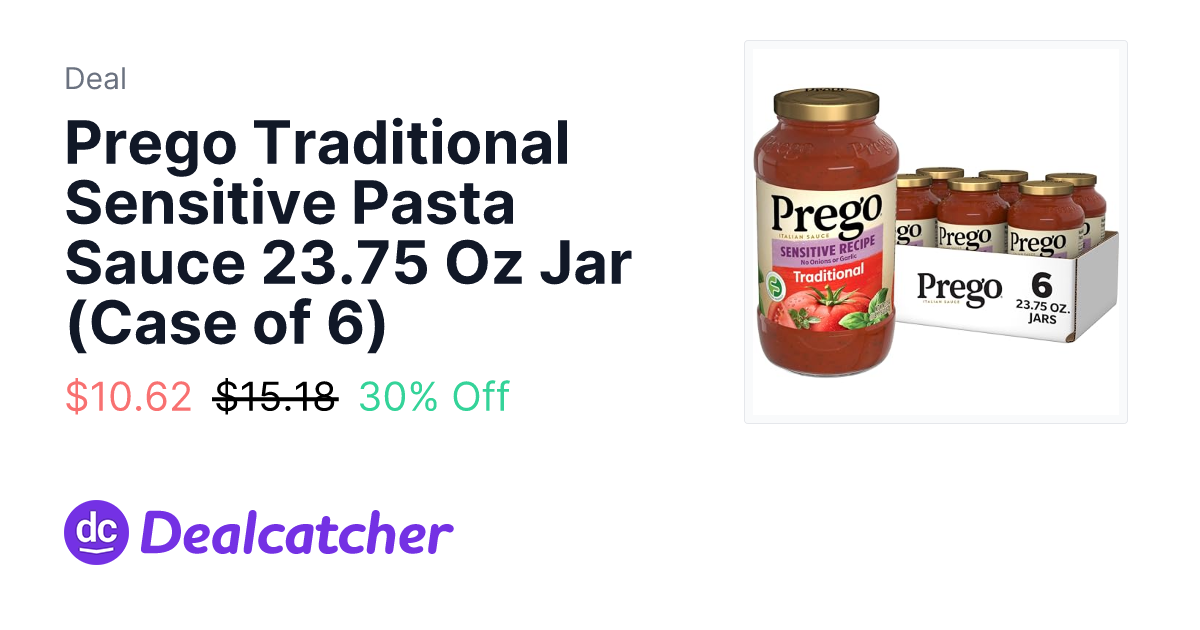 Amazon - Prego Traditional Sensitive Pasta Sauce 23.75 Oz Jar (Case of 6) $10.62