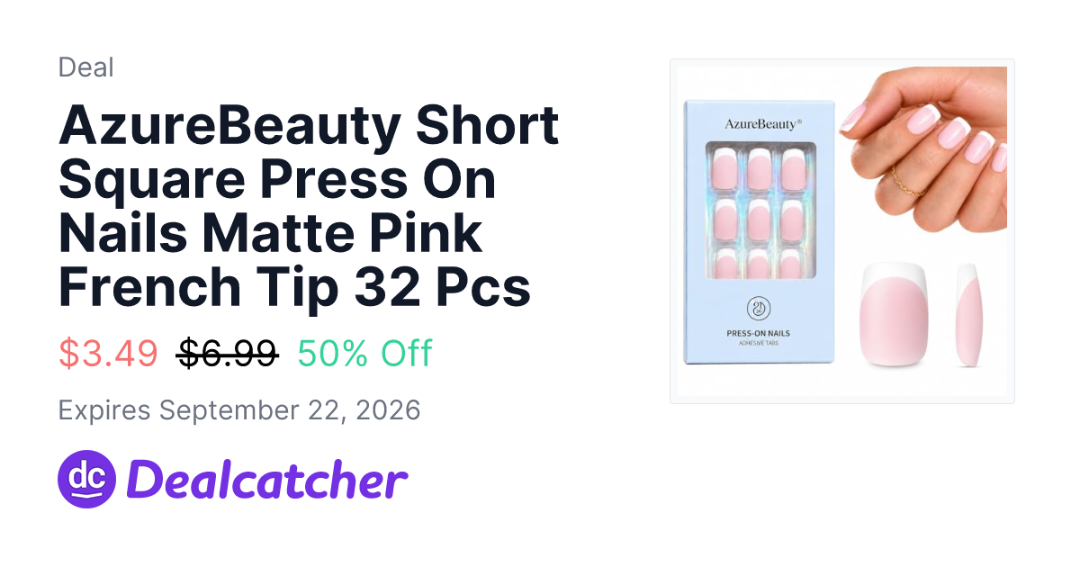 Amazon - AzureBeauty Short Square Press On Nails Matte Pink French Tip 32 Pcs $3.49