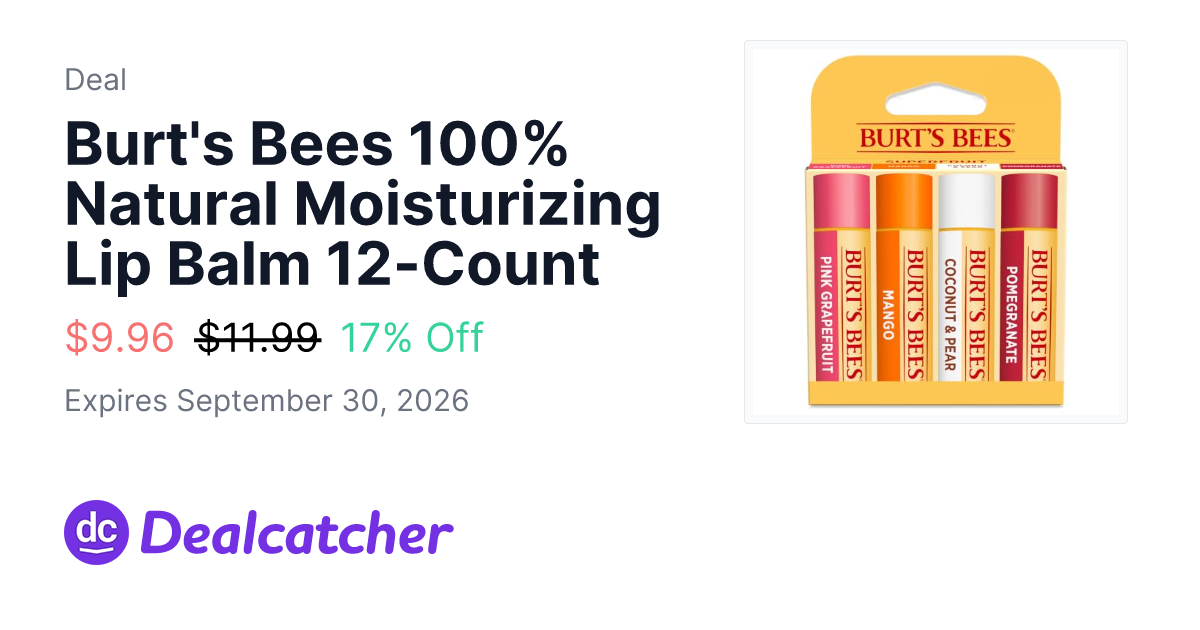 Amazon - Burt's Bees 100% Natural Moisturizing Lip Balm 12-Count $9.96