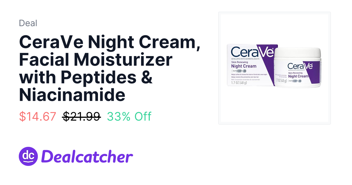 Amazon - CeraVe Night Cream, Facial Moisturizer with Peptides & Niacinamide $14.67