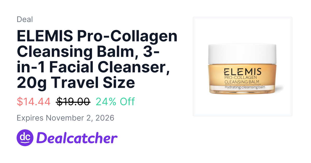 Amazon - ELEMIS Pro-Collagen Cleansing Balm, 3-in-1 Facial Cleanser, 20g Travel Size $14.44