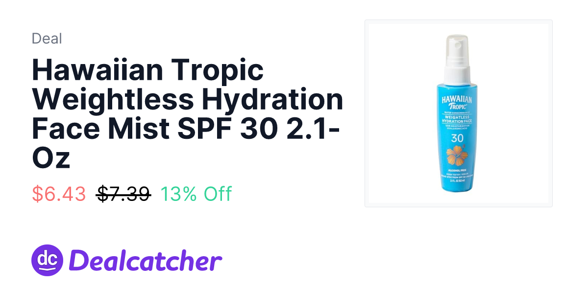 Amazon - Hawaiian Tropic Weightless Hydration Face Mist SPF 30 2.1-Oz $6.43