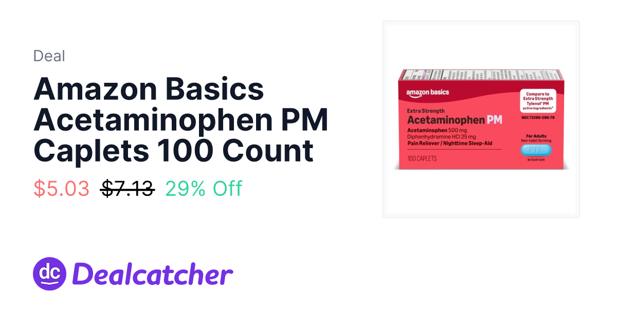 Amazon - Amazon Basics Acetaminophen PM Caplets 100 Count $5.03