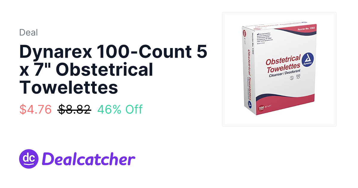 Amazon - Dynarex 100-Count 5 x 7" Obstetrical Towelettes $4.76