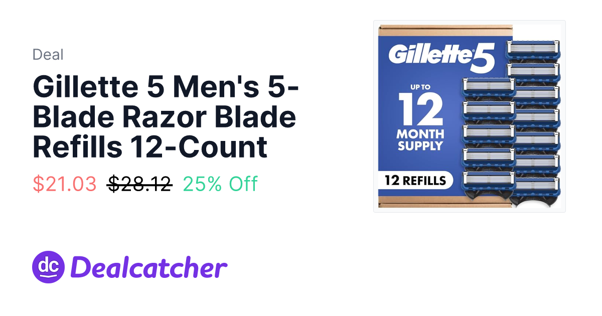 Amazon - Gillette 5 Men's 5-Blade Razor Blade Refills 12-Count $21.03