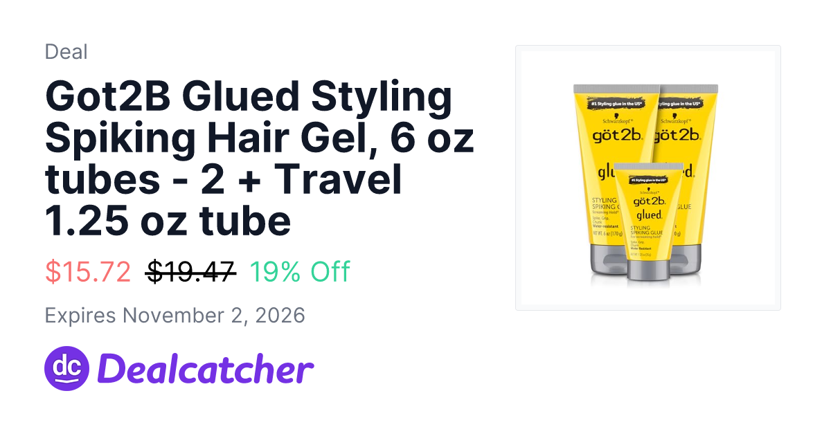 Amazon - Got2B Glued Styling Spiking Hair Gel, 6 oz tubes - 2 + Travel 1.25 oz tube $15.72