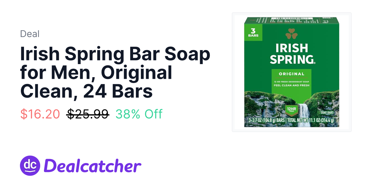 Amazon - Irish Spring Bar Soap for Men, Original Clean, 24 Bars $16.20