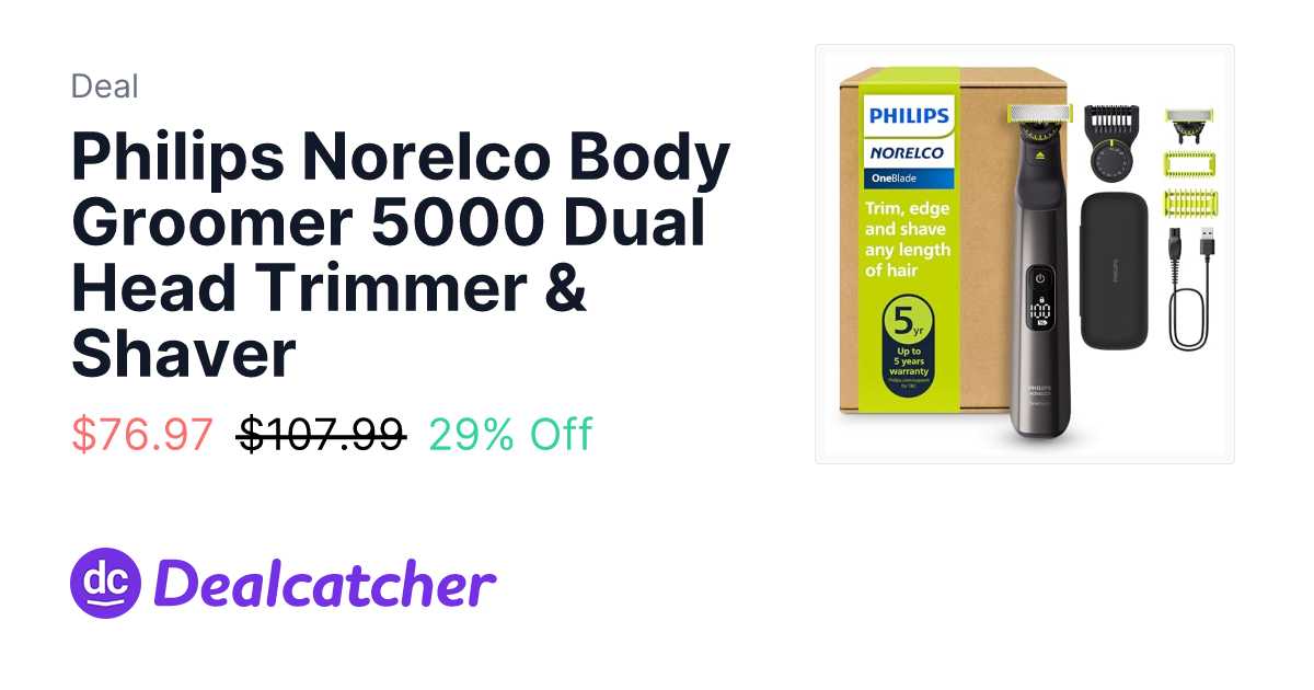 Amazon - Philips Norelco Body Groomer 5000 Dual Head Trimmer & Shaver $76.97