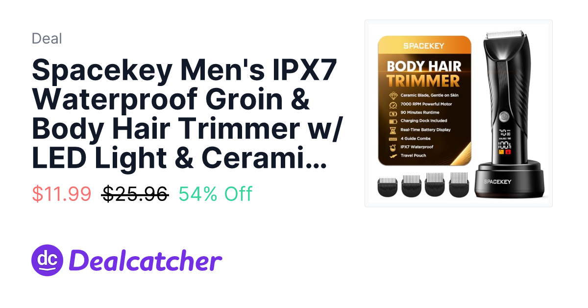 Amazon - Spacekey Men's IPX7 Waterproof Groin & Body Hair Trimmer w/ LED Light & Ceramic Blade Heads $11.99