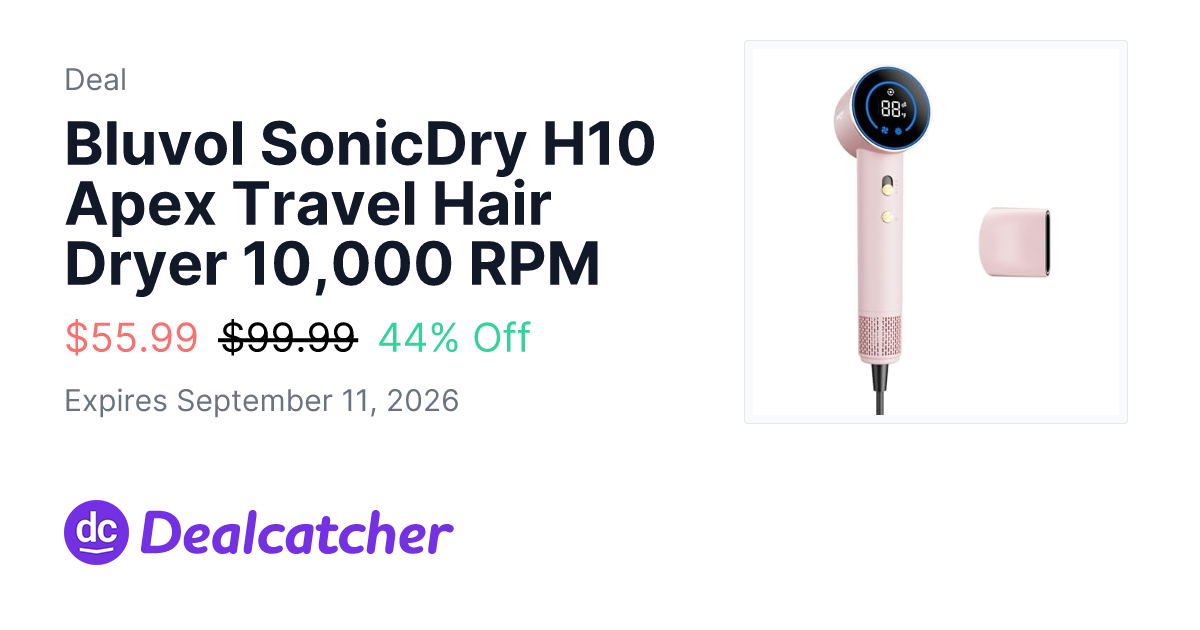 Amazon - Bluvol SonicDry H10 Apex Travel Hair Dryer 10,000 RPM $55.99