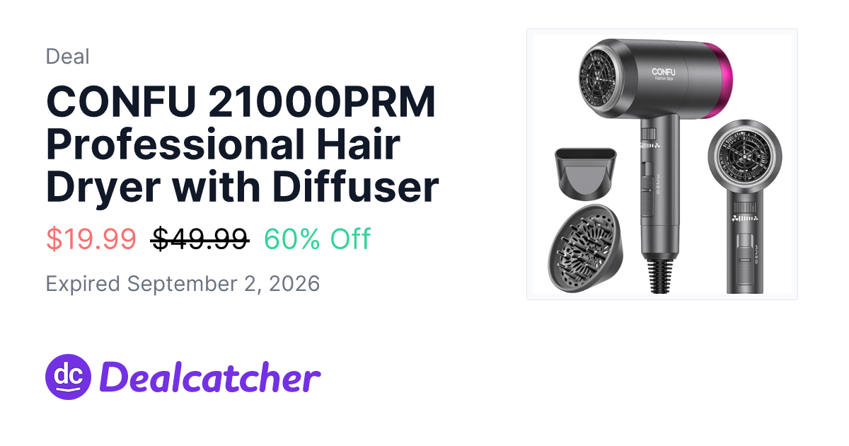 Amazon - CONFU 21000PRM Professional Hair Dryer with Diffuser $19.99