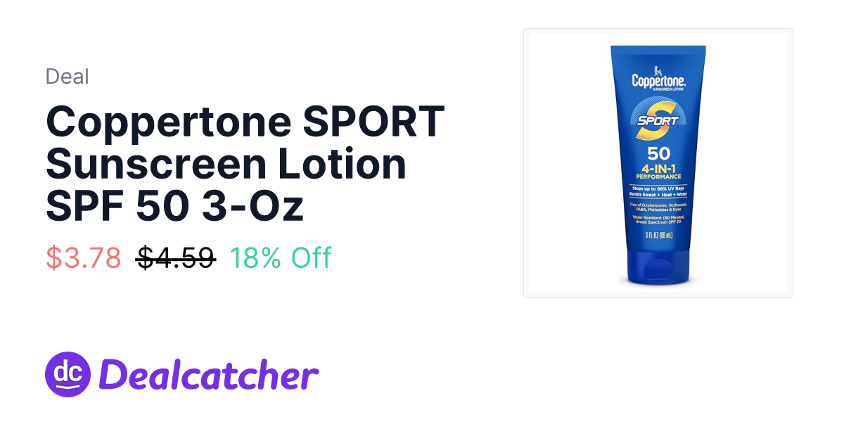Amazon - Coppertone SPORT Sunscreen Lotion SPF 50 3-Oz $3.78