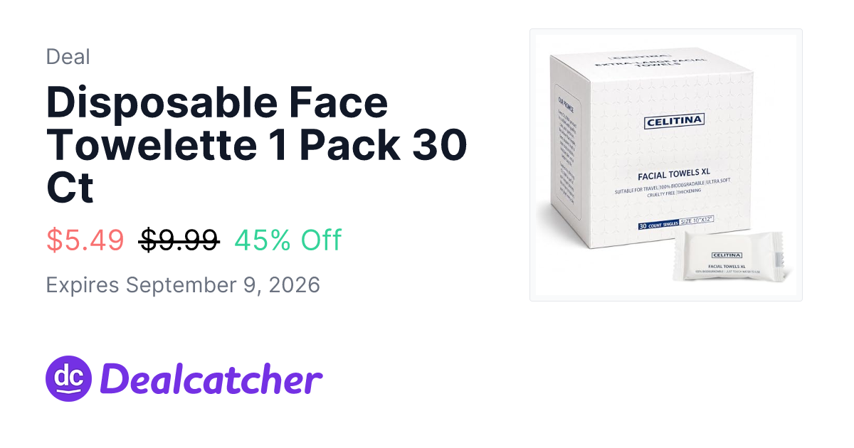 Amazon - Disposable Face Towelette 1 Pack 30 Ct $5.49