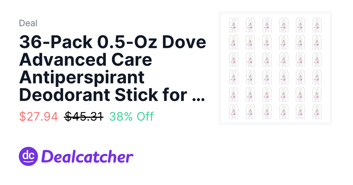 Amazon - 36-Pack 0.5-Oz Dove Advanced Care Antiperspirant Deodorant Stick for Women (Clear Finish) $27.94