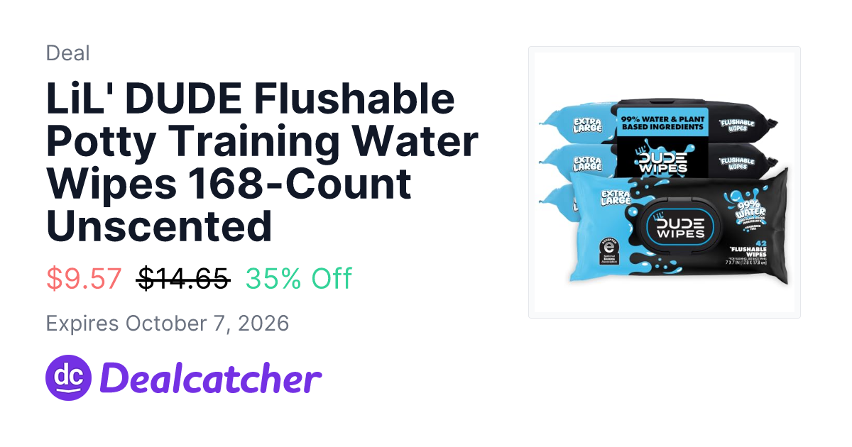 Amazon - LiL' DUDE Flushable Potty Training Water Wipes 168-Count Unscented $9.57