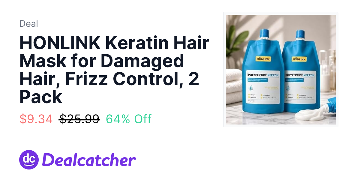 Amazon - HONLINK Keratin Hair Mask for Damaged Hair, Frizz Control, 2 Pack $9.34