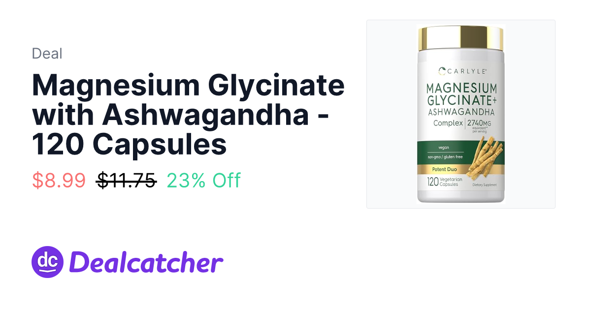 Amazon - Magnesium Glycinate with Ashwagandha - 120 Capsules $8.99