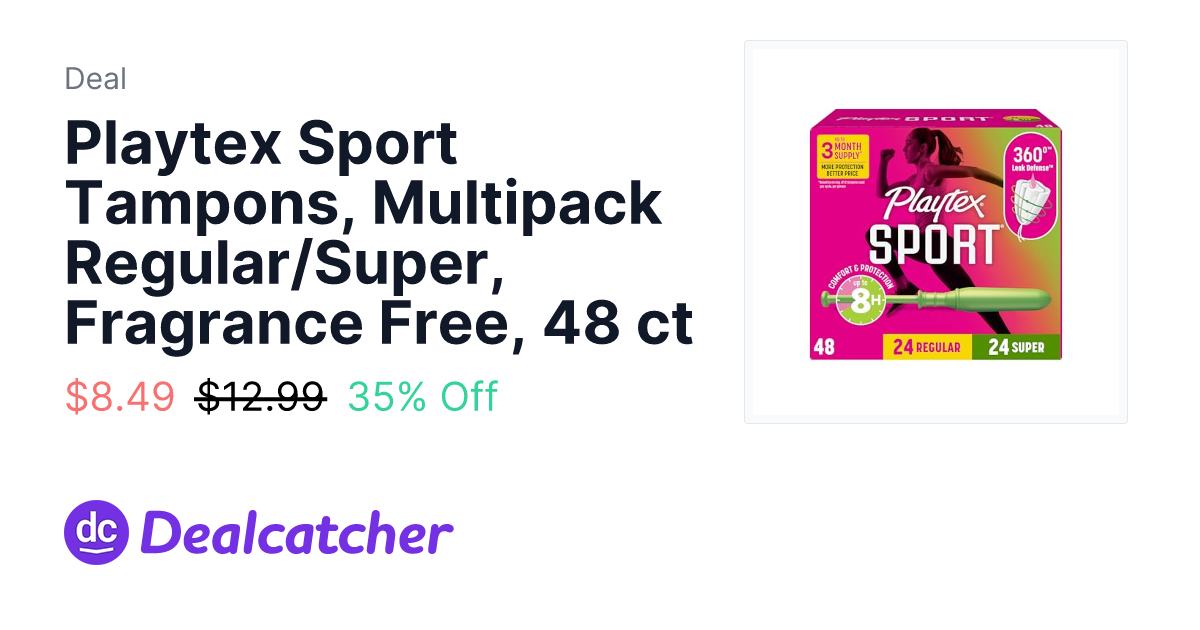 Amazon - Playtex Sport Tampons, Multipack Regular/Super, Fragrance Free, 48 ct $8.49