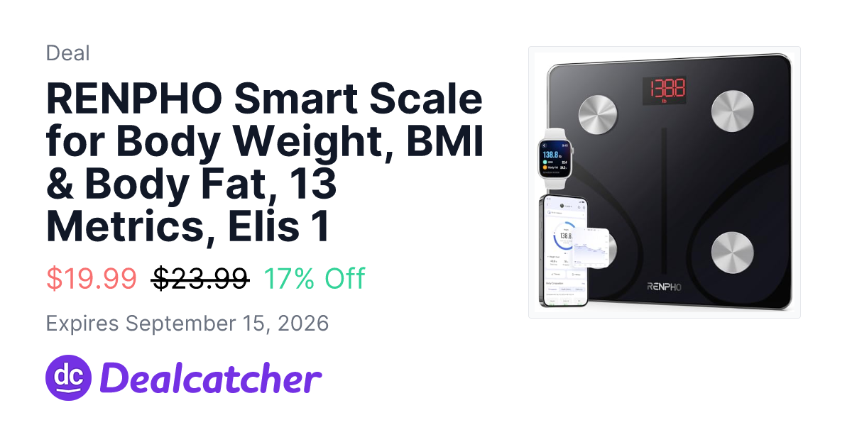 Amazon - RENPHO Smart Scale for Body Weight, BMI & Body Fat, 13 Metrics, Elis 1 $19.99