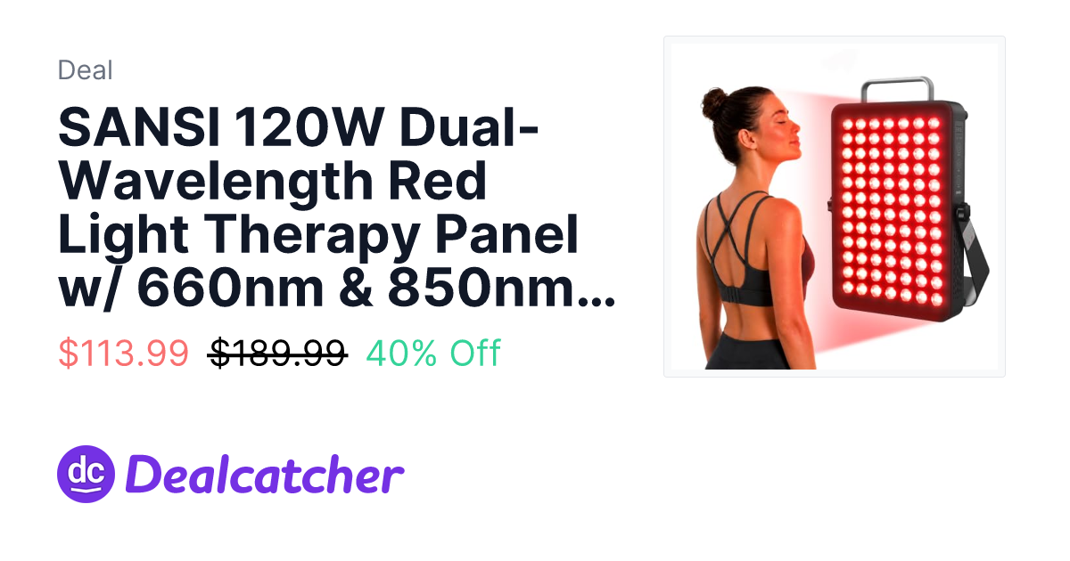 Amazon - SANSI 120W Dual-Wavelength Red Light Therapy Panel w/ 660nm & 850nm LEDs $113.99