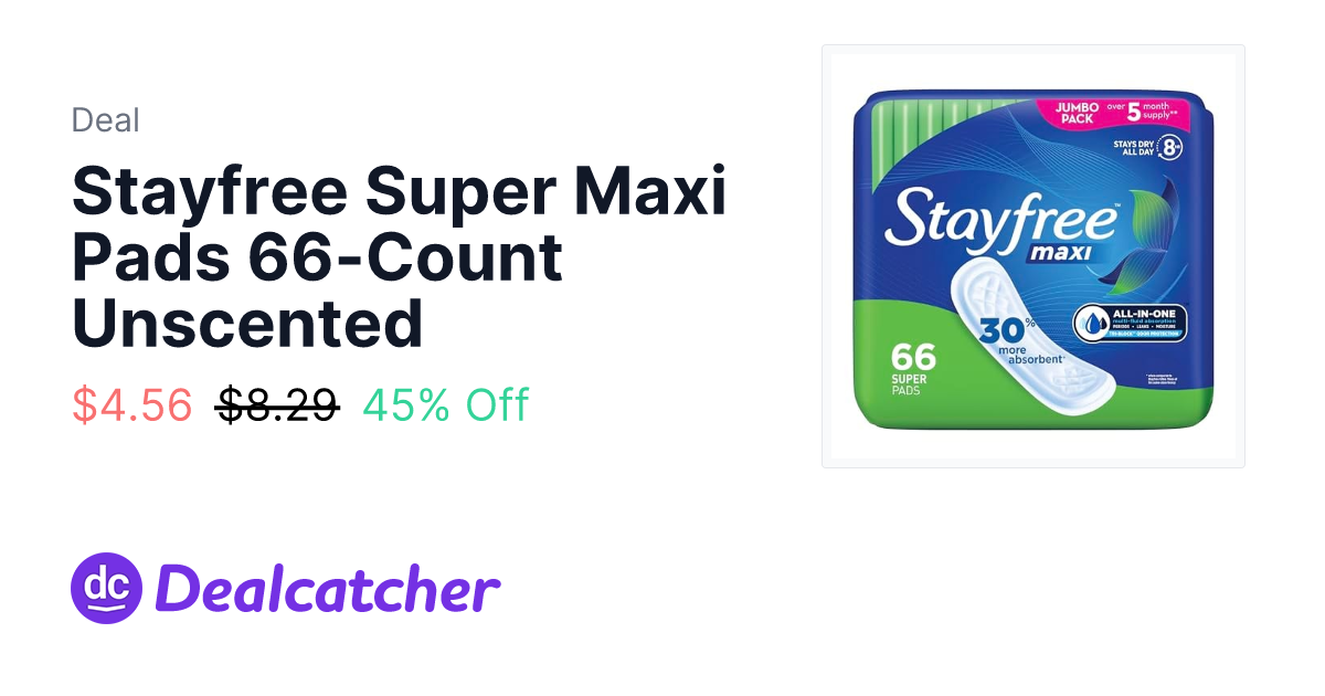 Amazon - Stayfree Super Maxi Pads 66-Count Unscented $4.56