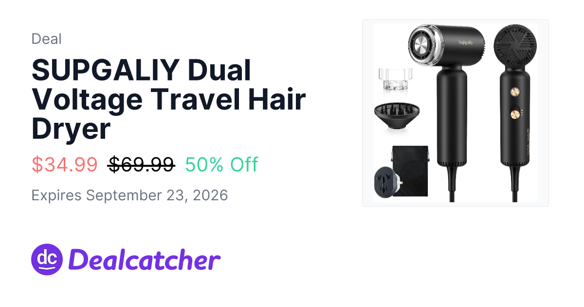 Amazon - SUPGALIY Dual Voltage Travel Hair Dryer $34.99
