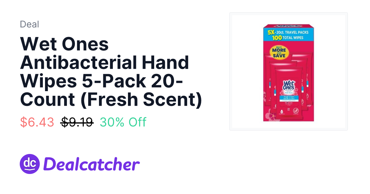 Target - Wet Ones Antibacterial Hand Wipes 5-Pack 20-Count (Fresh Scent) $6.43