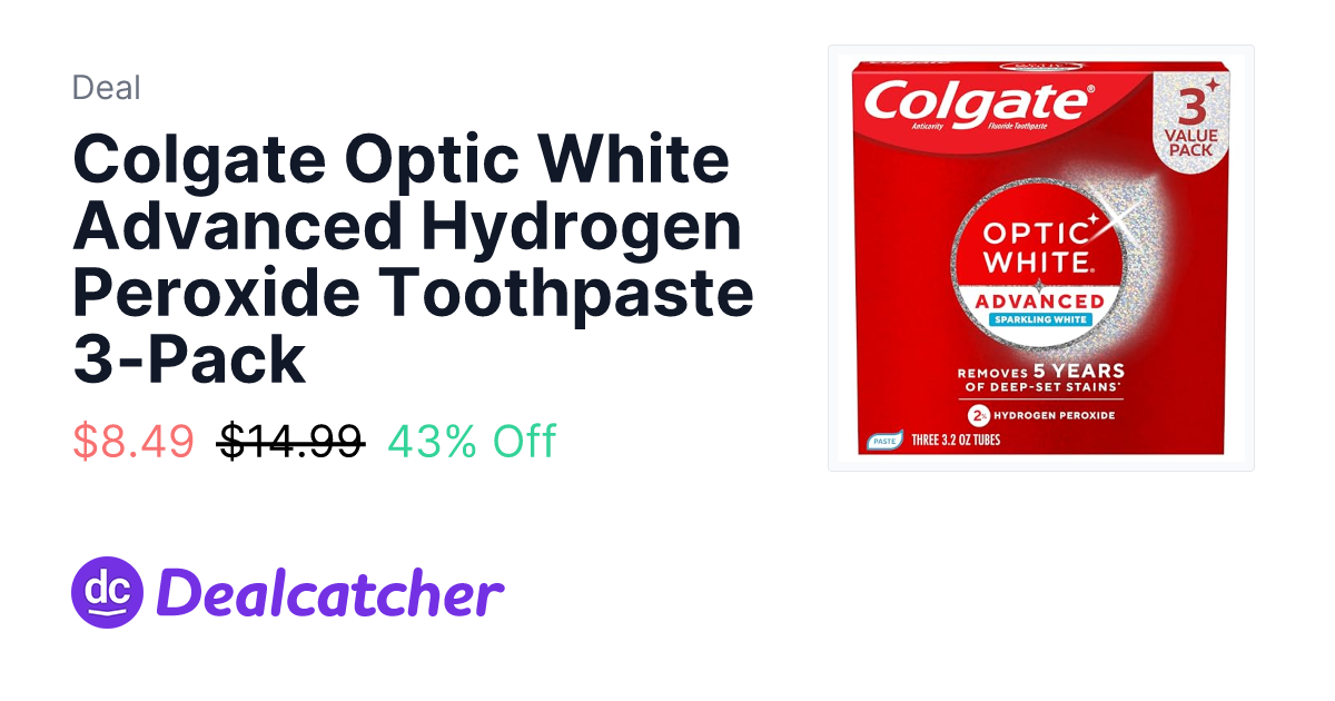 Amazon - Colgate Optic White Advanced Hydrogen Peroxide Toothpaste 3-Pack $8.49