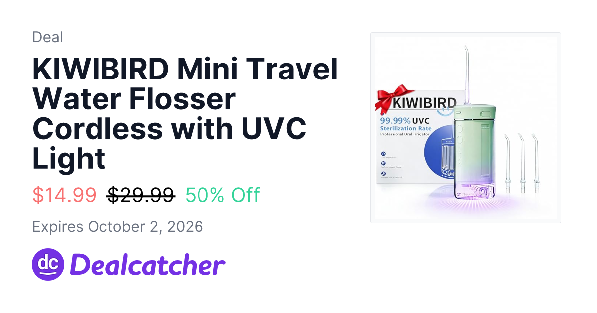 Amazon - KIWIBIRD Mini Travel Water Flosser Cordless with UVC Light $14.99