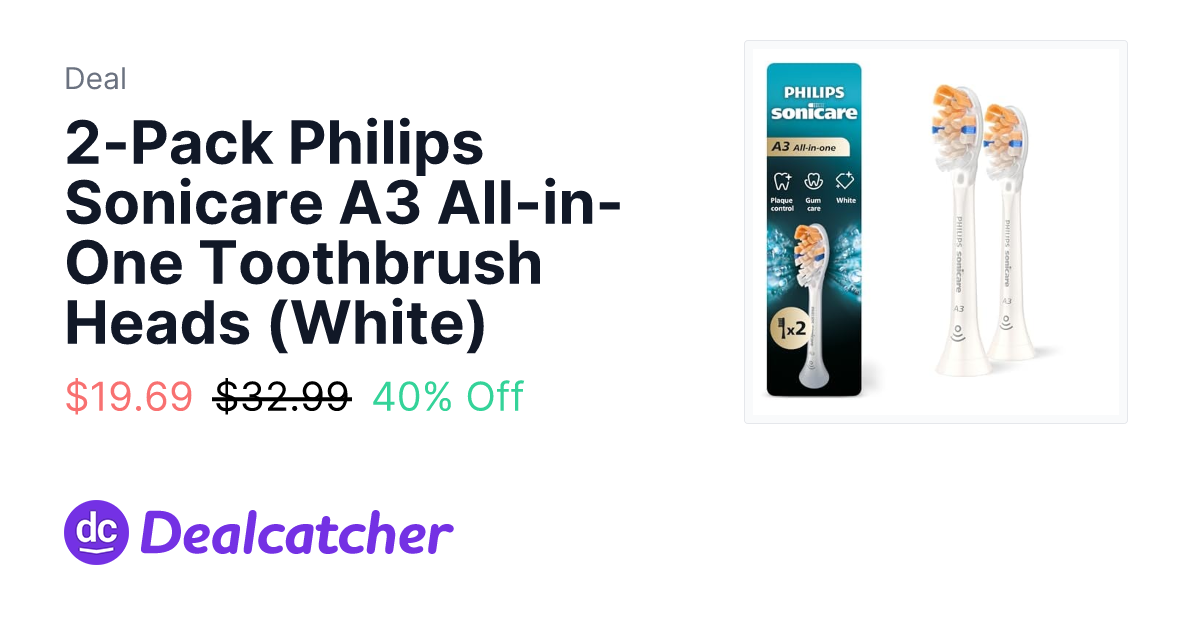 Amazon - 2-Pack Philips Sonicare A3 All-in-One Toothbrush Heads (White) $19.69