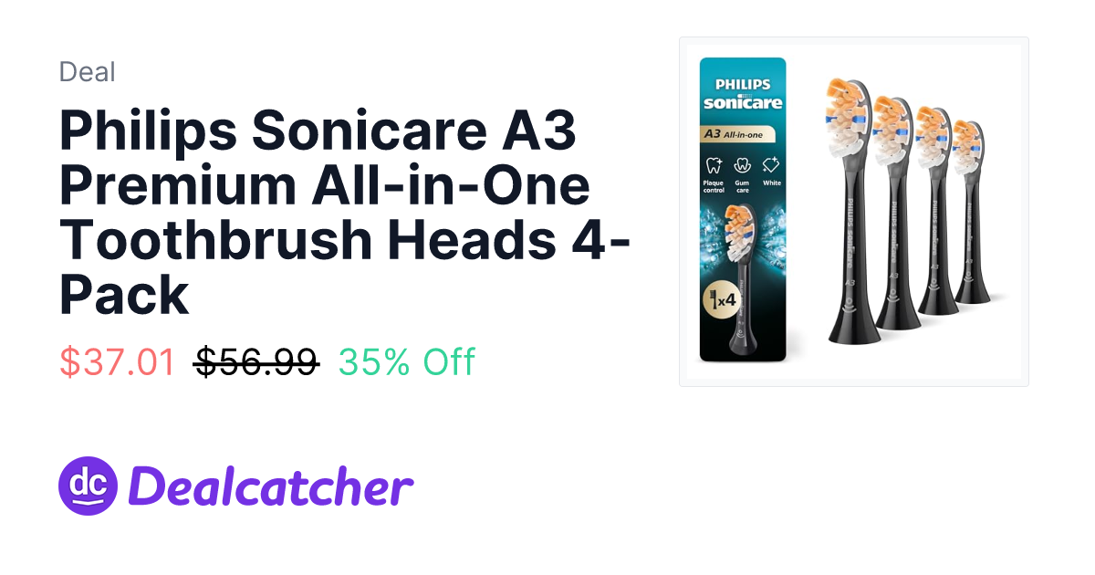 Amazon - Philips Sonicare A3 Premium All-in-One Toothbrush Heads 4-Pack $37.01