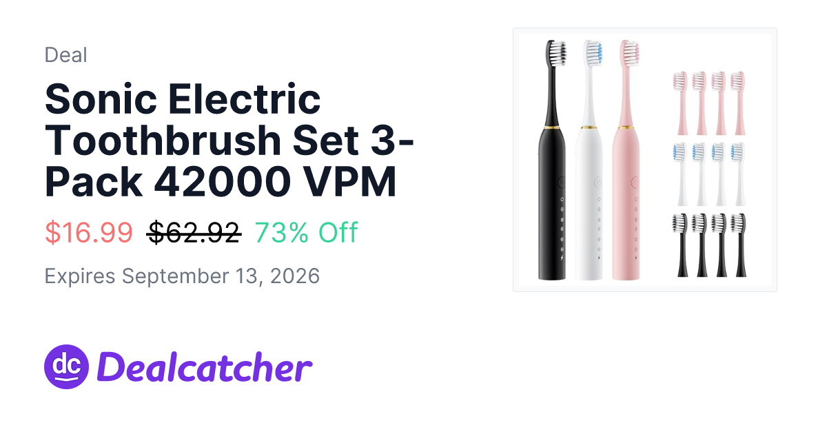 Amazon - Sonic Electric Toothbrush Set 3-Pack 42000 VPM $16.99