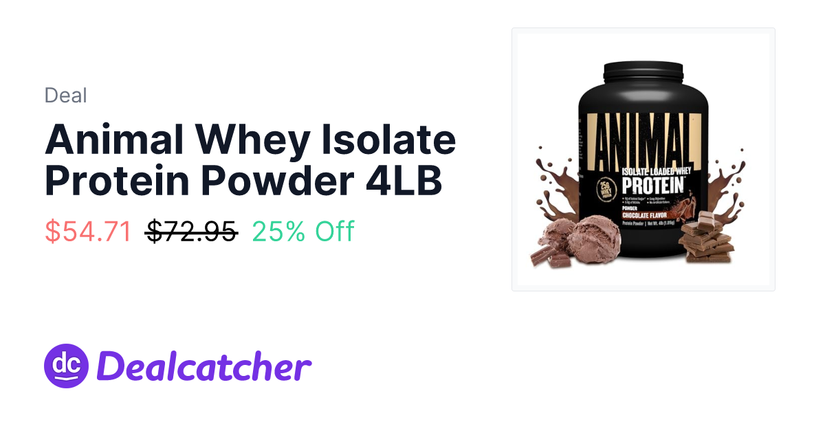 Amazon - Animal Whey Isolate Protein Powder 4LB $54.71
