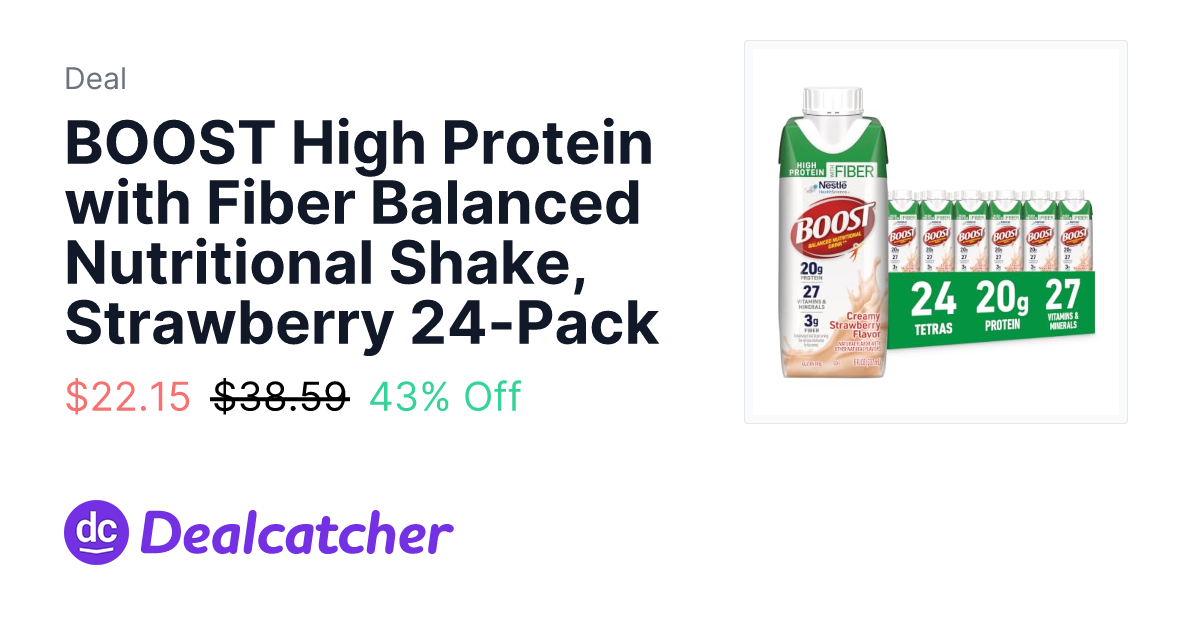 Amazon - BOOST High Protein with Fiber Balanced Nutritional Shake, Strawberry 24-Pack $22.15