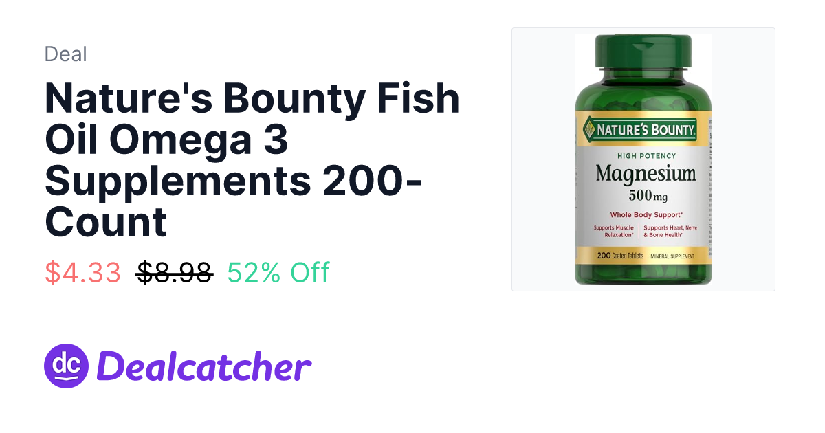 Amazon - Nature's Bounty Fish Oil Omega 3 Supplements 200-Count $4.33