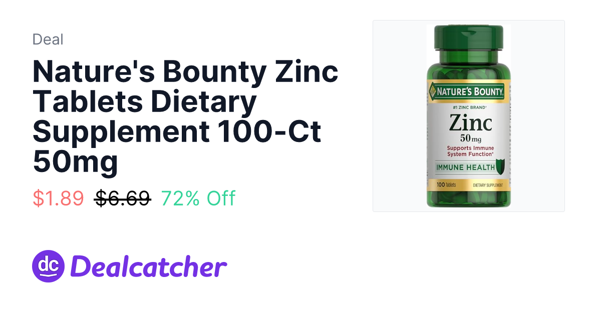 Amazon - Nature's Bounty Zinc Tablets Dietary Supplement 100-Ct 50mg $1.89