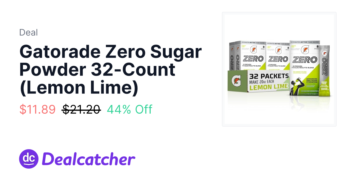 Amazon - Gatorade Zero Sugar Powder 32-Count (Lemon Lime) $11.89