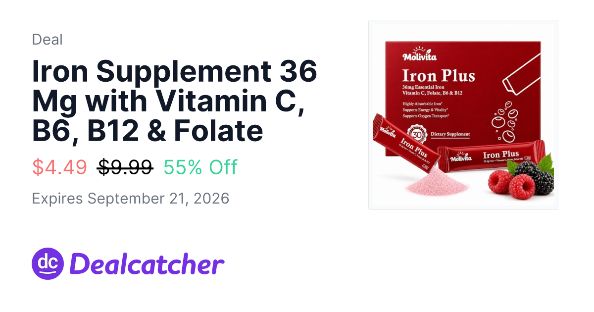Amazon - Iron Supplement 36 Mg with Vitamin C, B6, B12 & Folate $4.49