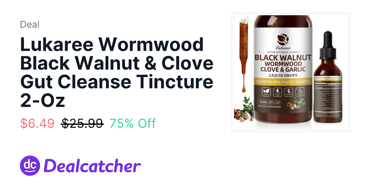 Amazon - Lukaree Wormwood Black Walnut & Clove Gut Cleanse Tincture 2-Oz $6.49